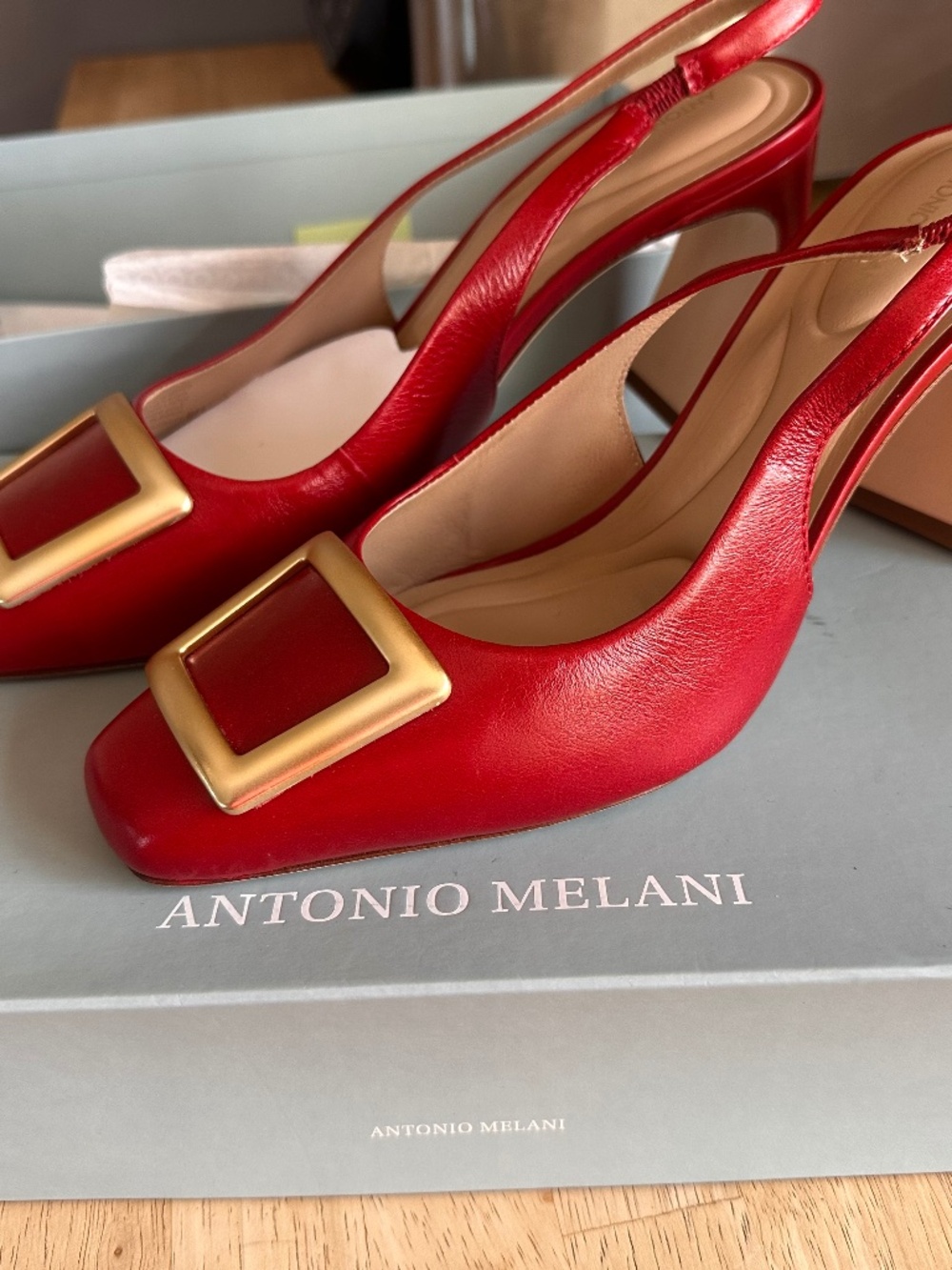 Red Antonio Milani Leather Heels Size 9M NWOB